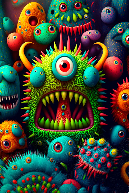 Papel pintado vinilo dibujo infantil juvenil monstruos curiosos